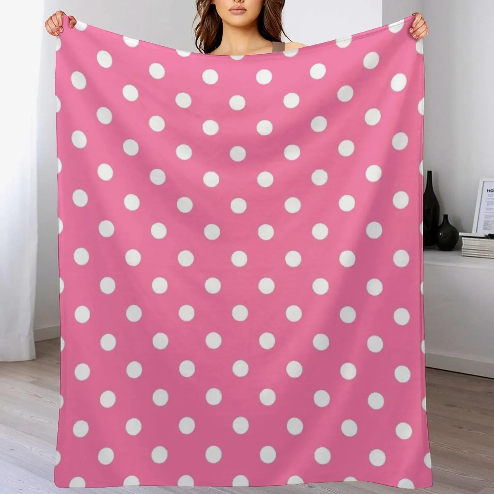 

Pink and White Polka Dots Pattern Throw Blanket Stylish Couch Blanket for Home Living Room
