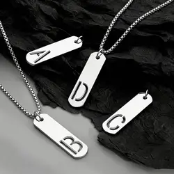 HNSP 26 Letter Rectangle Tags Stainless Steel Initial Pendant Name Necklace For Men Women Jewelry Accessories