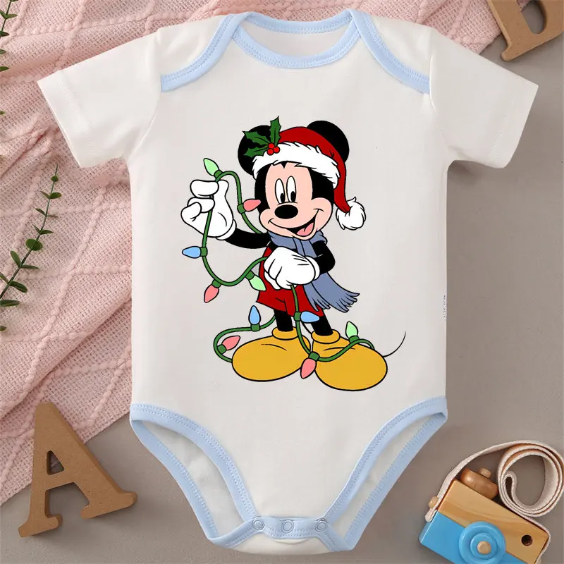 

MINISO Mickey Merry Christmas Print Pure Cotton Baby Cloths Jumpsuit Onesie Bodysuit for 0-12 Months Newborn Best Gift for Baby