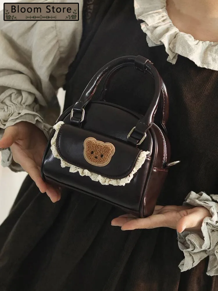 Bloom Haruku Brown Messenger Women Retro Bear Embroidery Handle Crossbody Bags Ladies Vintage Sweet Cute Hand Bag Chic