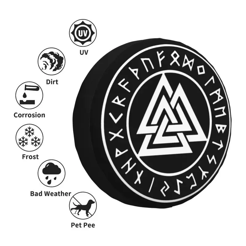 Viking Odin Valknut Runes Spare Wheel Tire Cover for Mitsubishi Pajero Norse Valhalla Jeep RV SUV Trailer Vehicle Accessories