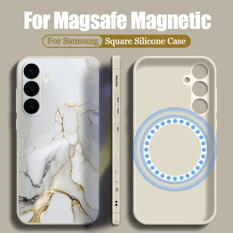 Magnetic For Magsafe Marble Case For Samsung Galaxy S24 S25 S23 Plus S22 Ultra S20 S21 FE Capa Built-in Metal Plate Cover Funda