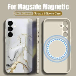 Magnetic For Magsafe Marble Case For Samsung Galaxy S24 S25 S23 Plus S22 Ultra S20 S21 FE Capa Built-in Metal Plate Cover Funda