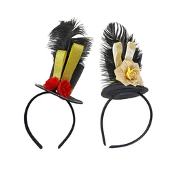 A2ES Elegant Wedding Fascinators Top Hat with Flower Feather Pillbox Hat for Makeup Party for Halloween Party