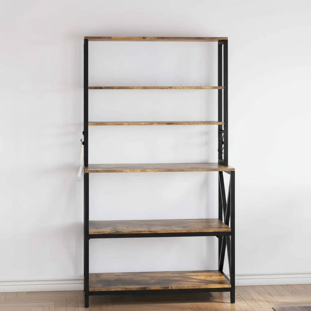 

6-Tier Kitchen Storage Rack, Rustic Brown Microwave Stand Cabinet for Small Spaces with Spice Shelves