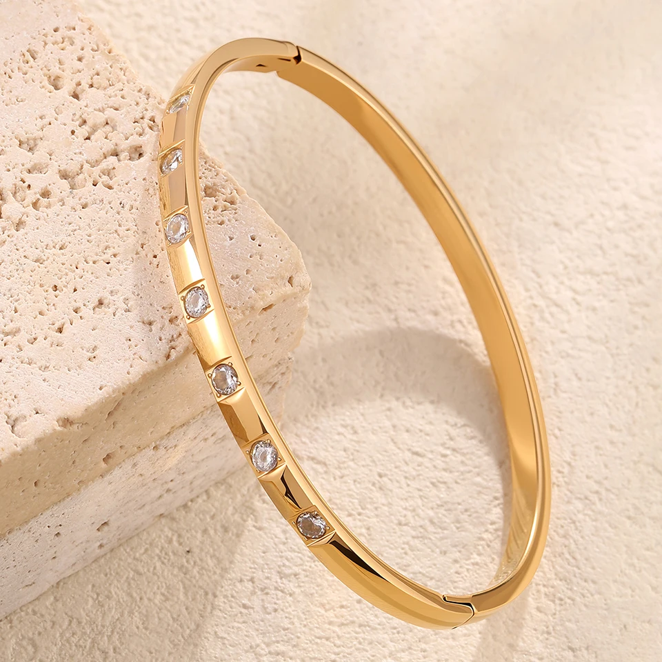 Yupsk 2-teiliges Set Stapelbare Edelstahl-Armbänder für Frauen Geometrische Quadratische Rosa Grüne Zirkon-Armreifen Wasserdichter Schmuck Geschenk – Detail 7