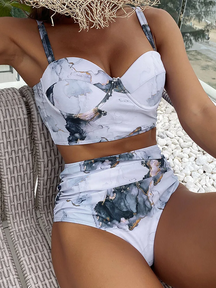

Bikini 2025 Push Up Swimsuit Women Halter High Waist Swimwear Female Printed Bathing Suit Bathers Mayo Biquine