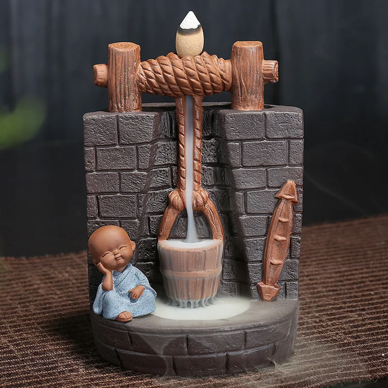 Beautiful Jiangshan Little Monk Backflow Incense Burner, Home Decoration Accessories Landscape Home Backflow Incense Pedestal