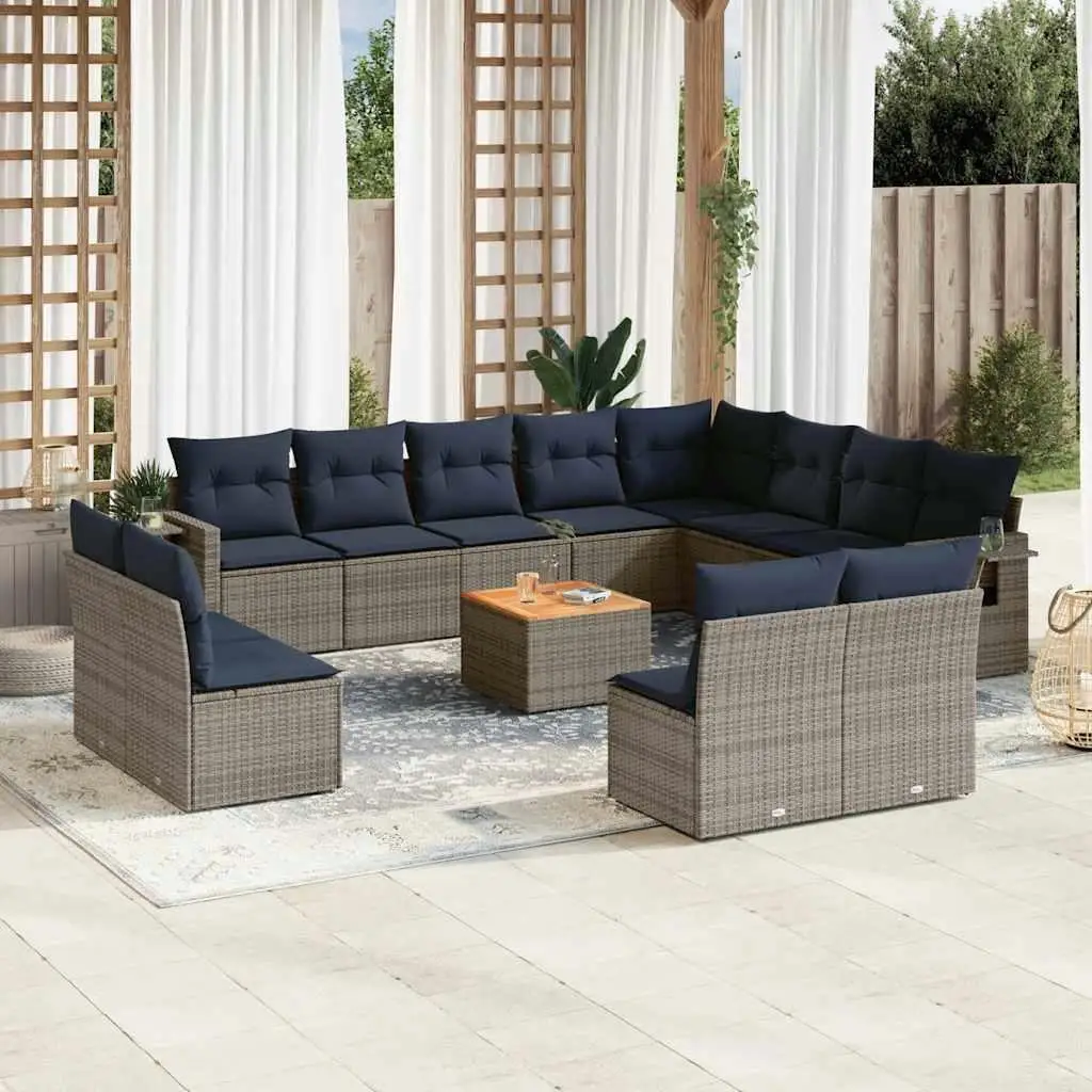 

13 Piece Gray Poly Rattan Patio Sofa Set with Cushions Outdoor Furniture for Garden Deck and Balcony