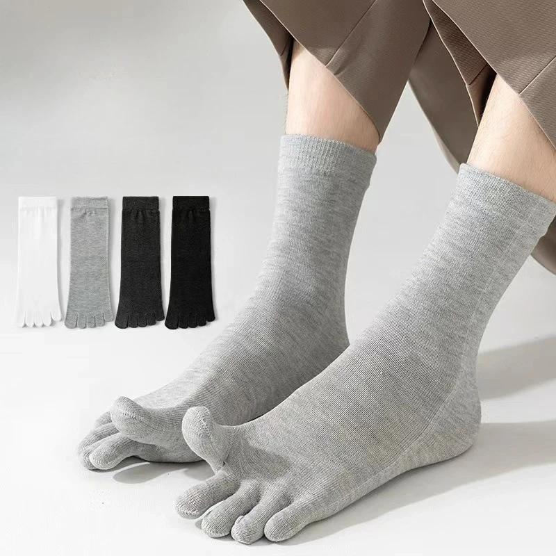 

4 пары новых весенне-осенних повседневных удобных мужских носков с раздельными пальцами, средней длины, влагоотводящих, дышащих, с пятью пальцами