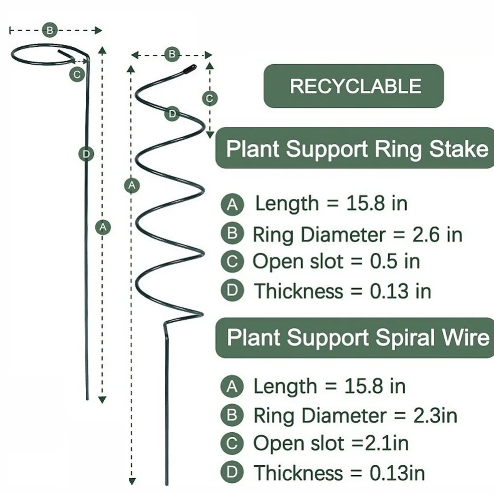 Pack of 10 Metal Plant Stakes 40cm Spiral Design Supports For Climbing Plants and Roses in Garden and Indoor Settings