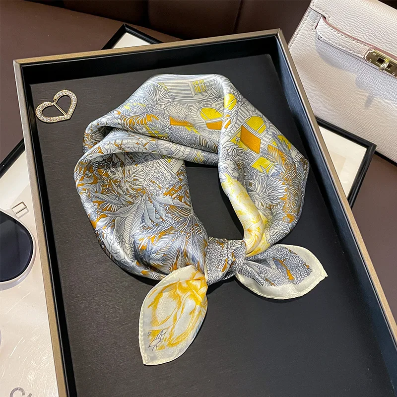 100% Silk Scarf Small Neck Scarves For Ladies Square New Luxury Brand Women Handkerchief Bag Scarfs Female Head Bandana 2025