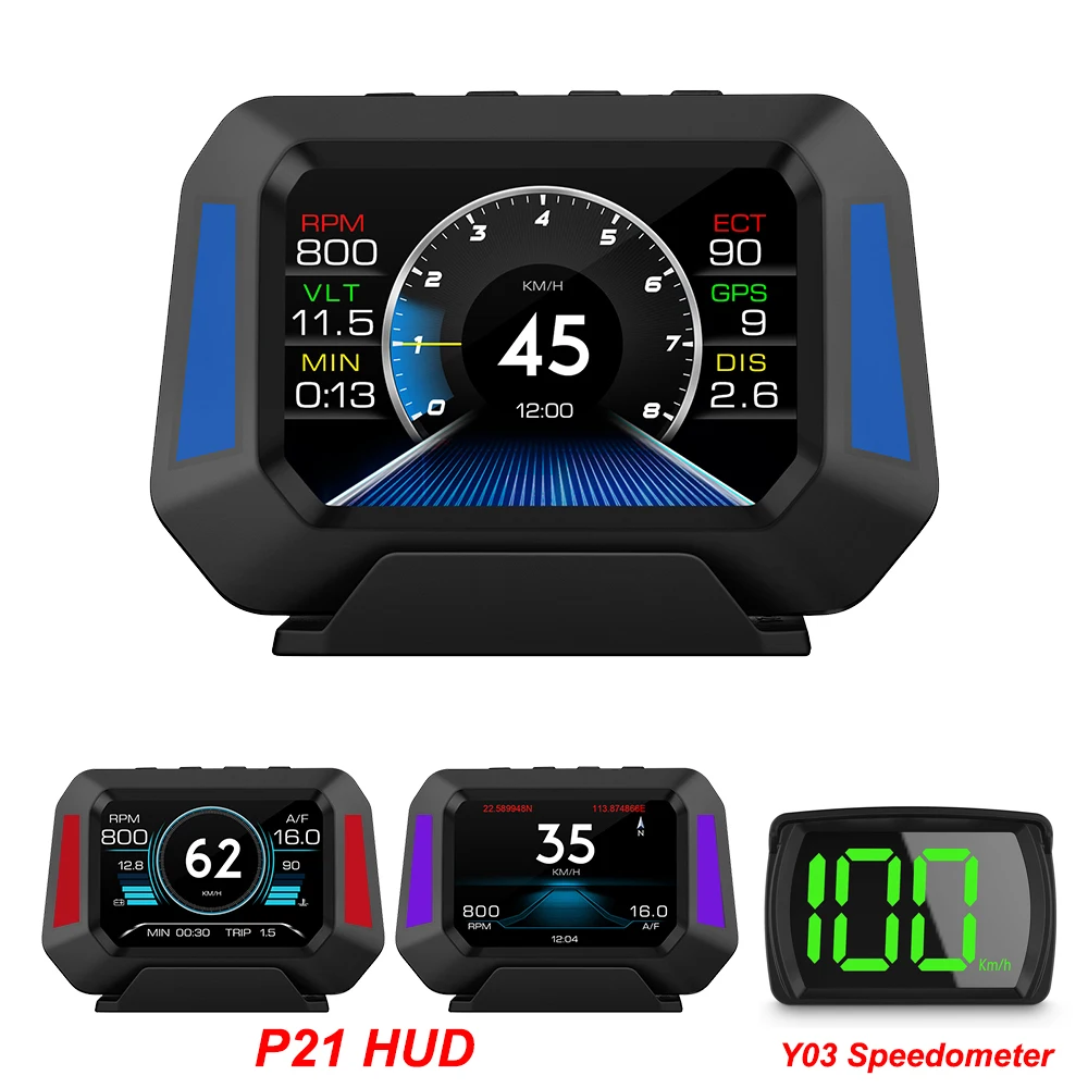 

Car HUD P21 OBD2 Head Up Display Y03 Speedometer On Board Computer Digital Clock Slope Meter Diagnostic Tools Instrument Tester