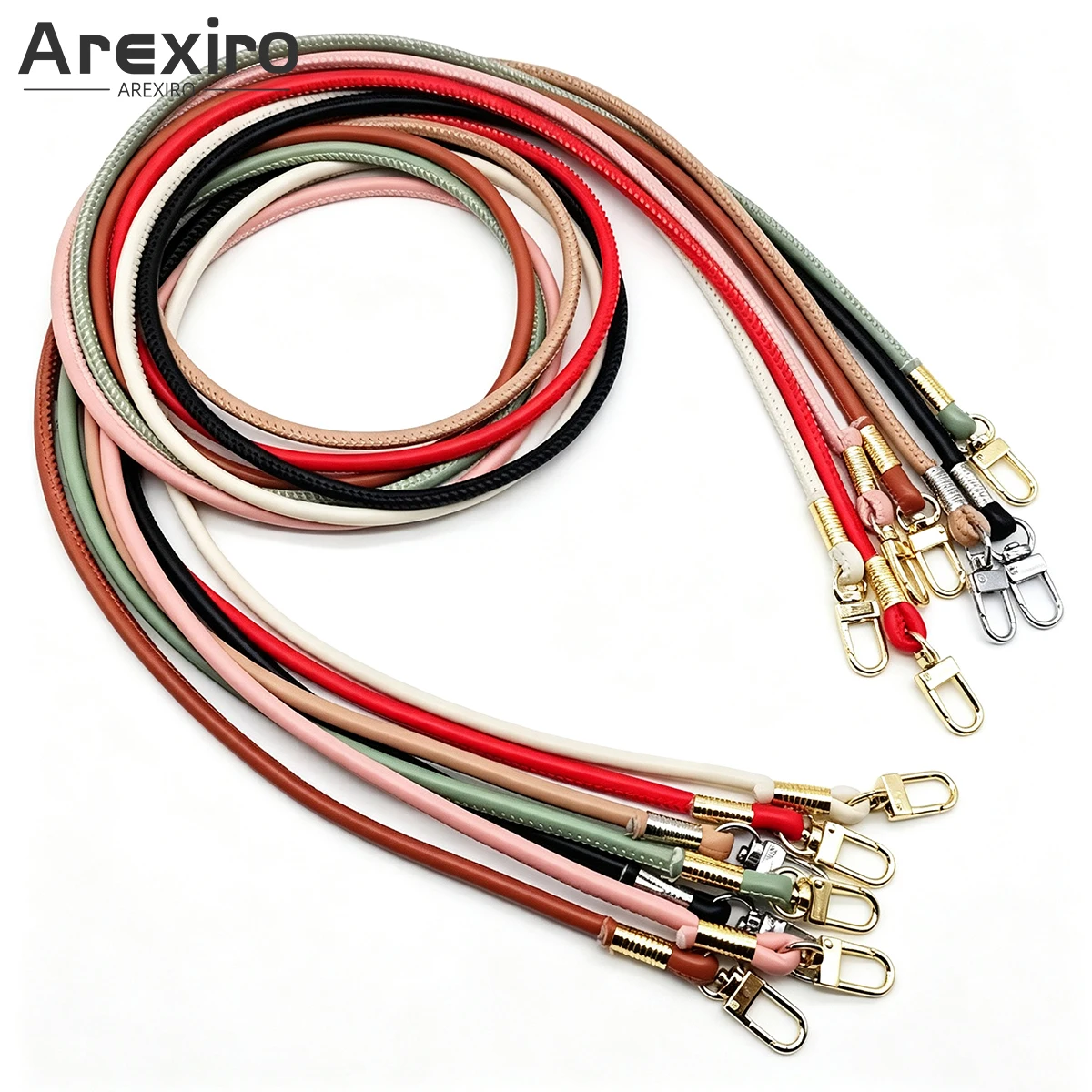 1Pcs PU Round Leather Bag Strap Replacement Crossbody Strap Gold Snap Hook Purse Phone Lanyard Handbag DIY Accessory