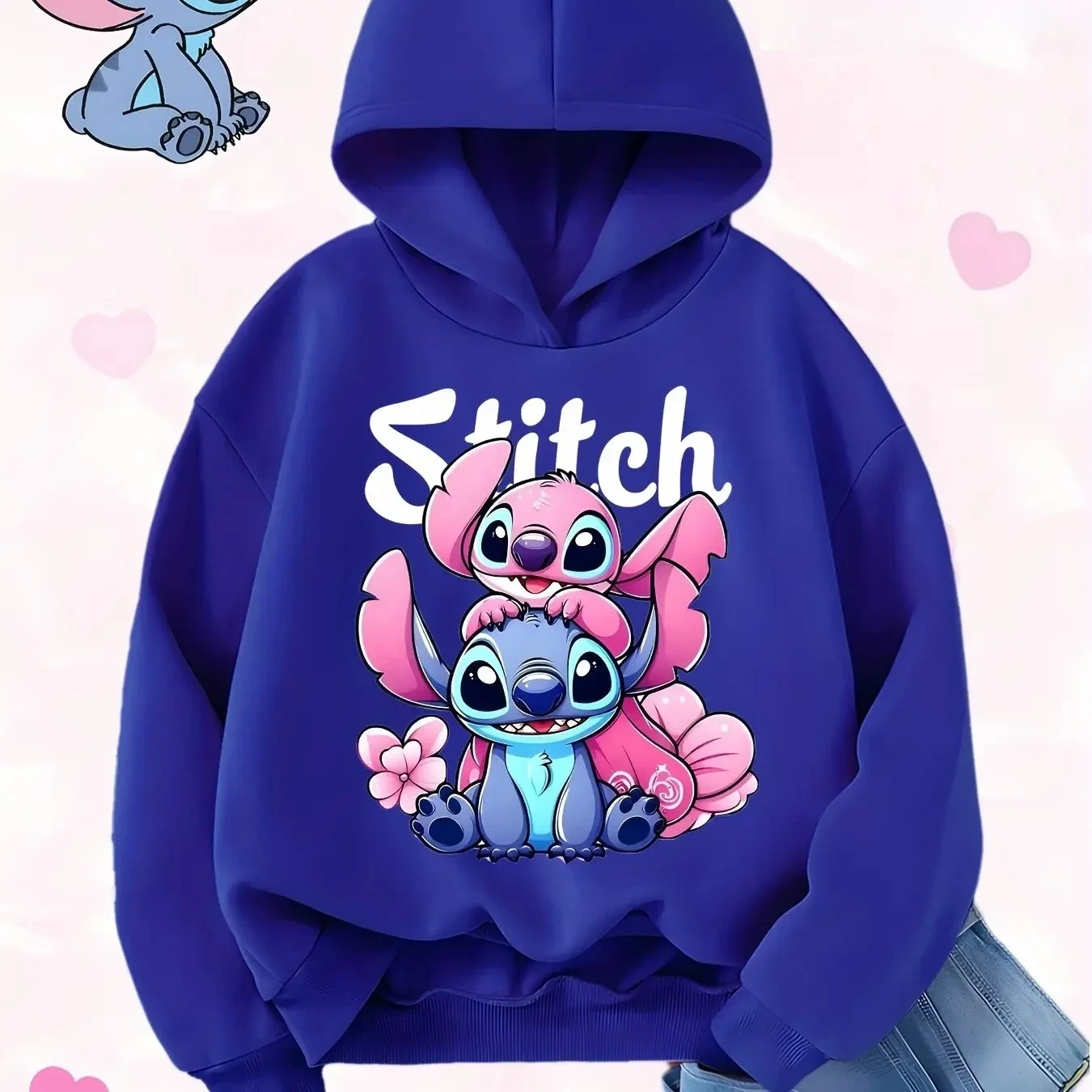 Bluza z nadrukiem Lilo, wysokiej jakości, dla chłopców i dziewcząt, z motywem czerwonego serca, jesienno-zimowa, modna bluza typu pulower.