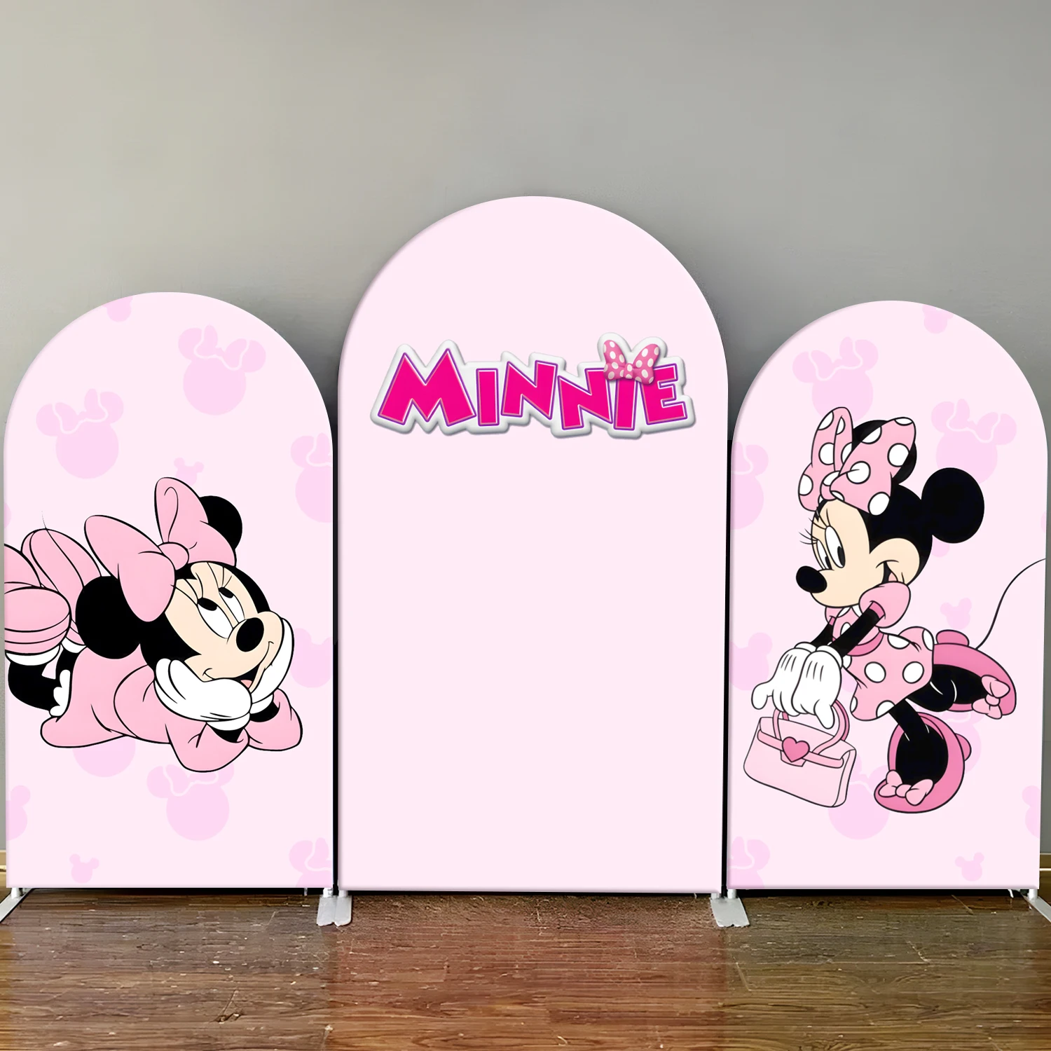 

Disney Minnie Mouse Pink Cute Arch Backdrop Cover Bow Girl Birthday Party Decoration Baby Shower Photography Background Wall