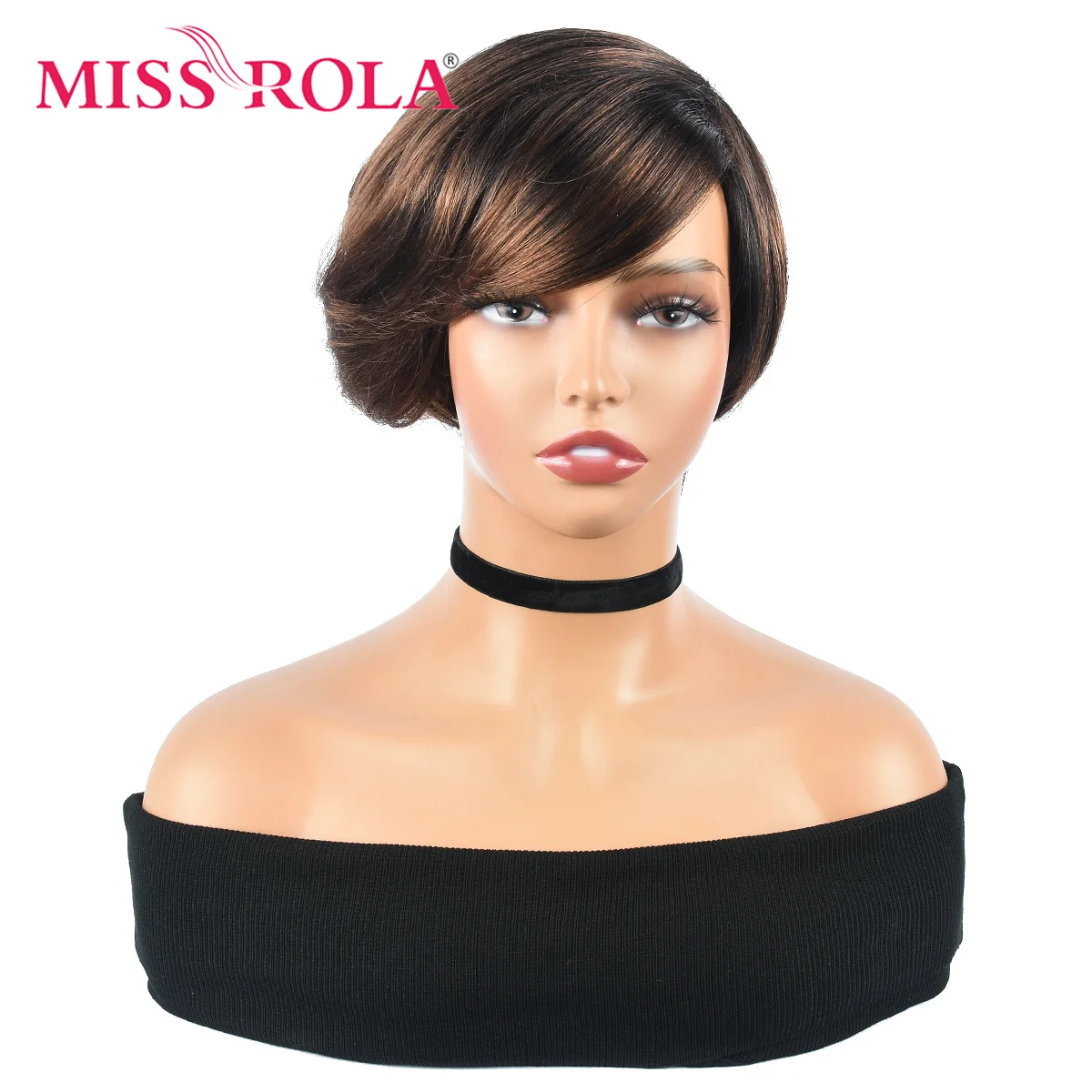 

MISS ROLA Synthetic Wig For Women Ombre Brown Higlight Wave Wigs For Women Curly Wave Wigs Heat Resistant