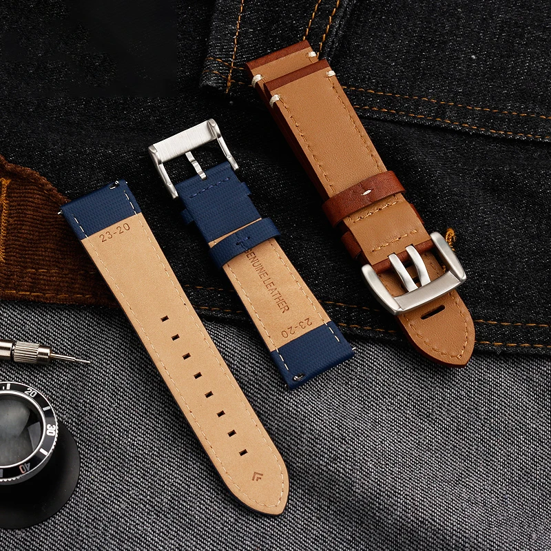 5000 5015 5200 헤드 레이어 소가죽 시계 체인 액세서리, Blancpain 50 fathoms 정품 가죽 시계에 적합, 23mm