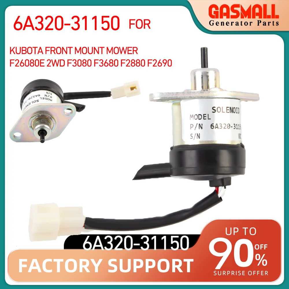 

Solenoid 6A320-31150 Shut Off Solenoid 6A32031153 Compatible with Kubota Front Mount Mower F26080E 2WD F3080 F3680 F2880 F2690