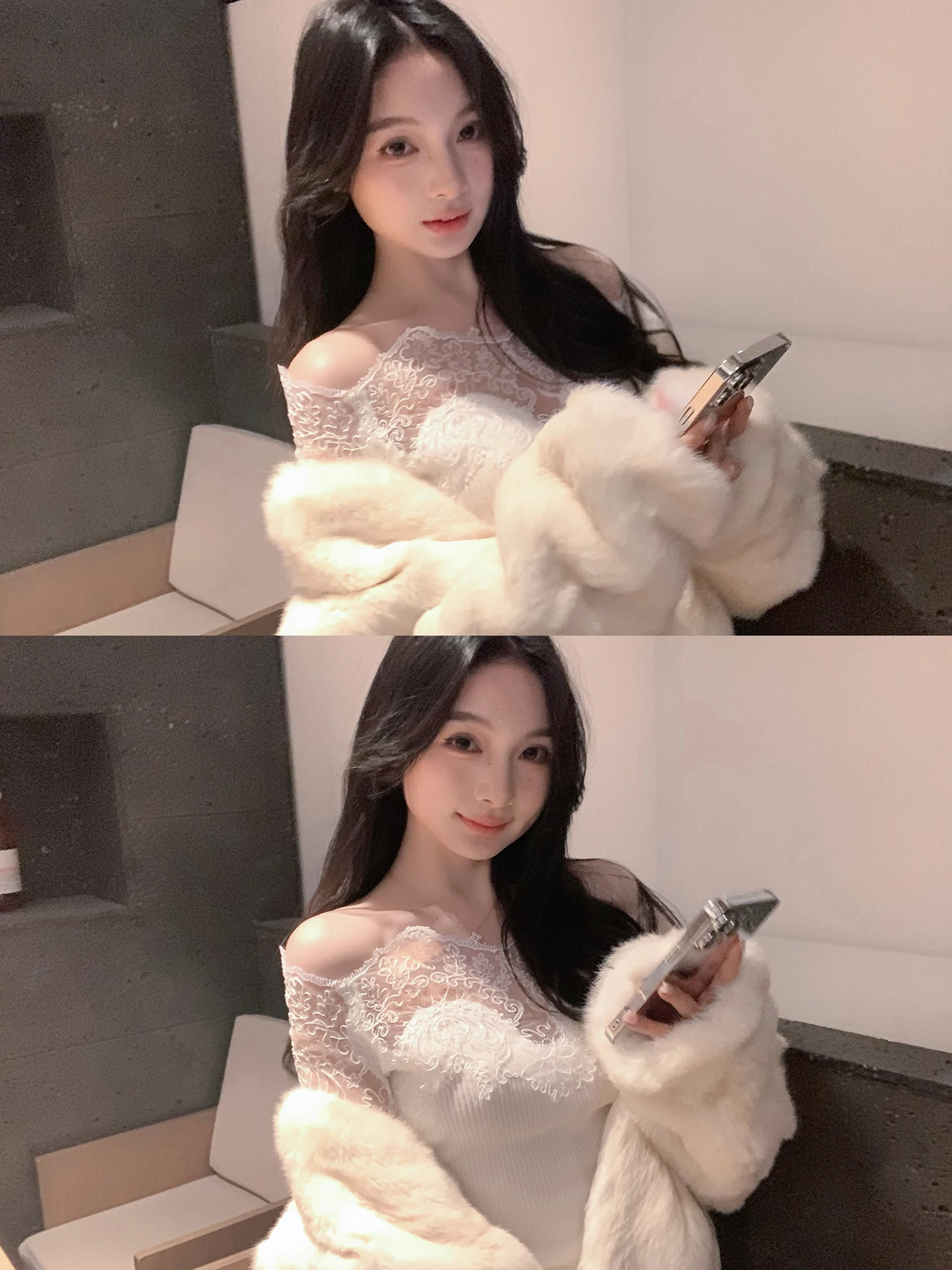 

ZhouYeye Lace Splice One oulder Knitted Sweater Women's Winter Bare oulder Top Inner Wear Base irt Long Sve Knitwear