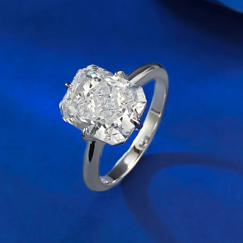 2024 New S925 Silver New Imported High Carbon Diamond Ring 8 * 10 White Ice Flower Cut Ring From Europe and America