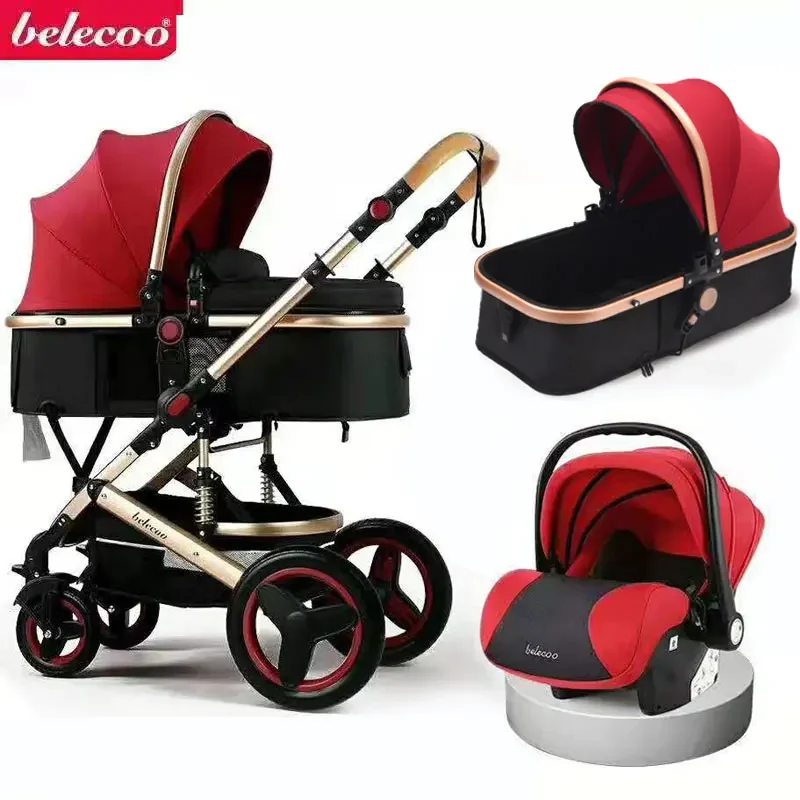 Luxe Kinderwagen 3 In 1 Draagbare Reiswagen Opvouwbare Kinderwagens Aluminium Frame Hoog Landschap Auto Voor Pasgeboren Buggy