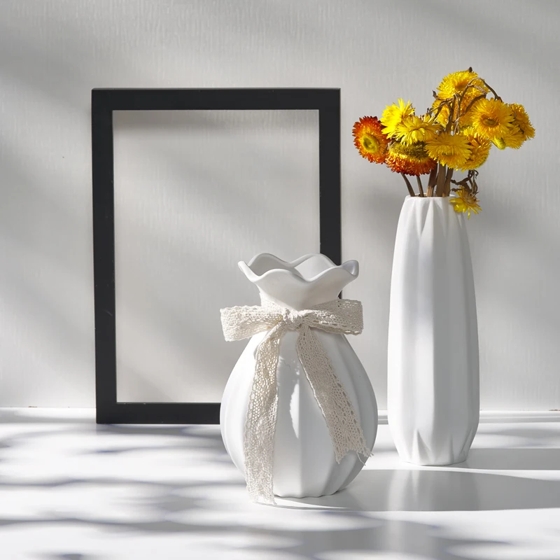 

Ceramic vase - white Nordic dried flower water-grown home decoration piece - large opening - modern and simple arrangement