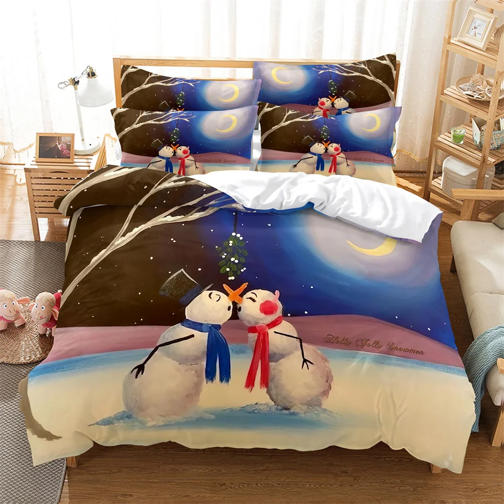 

Snowman couple Bedding Duvet Cover Set 3d Digital Printing Bed Linen Fashion Design Comforter Cover Bedding Sets Bed Set