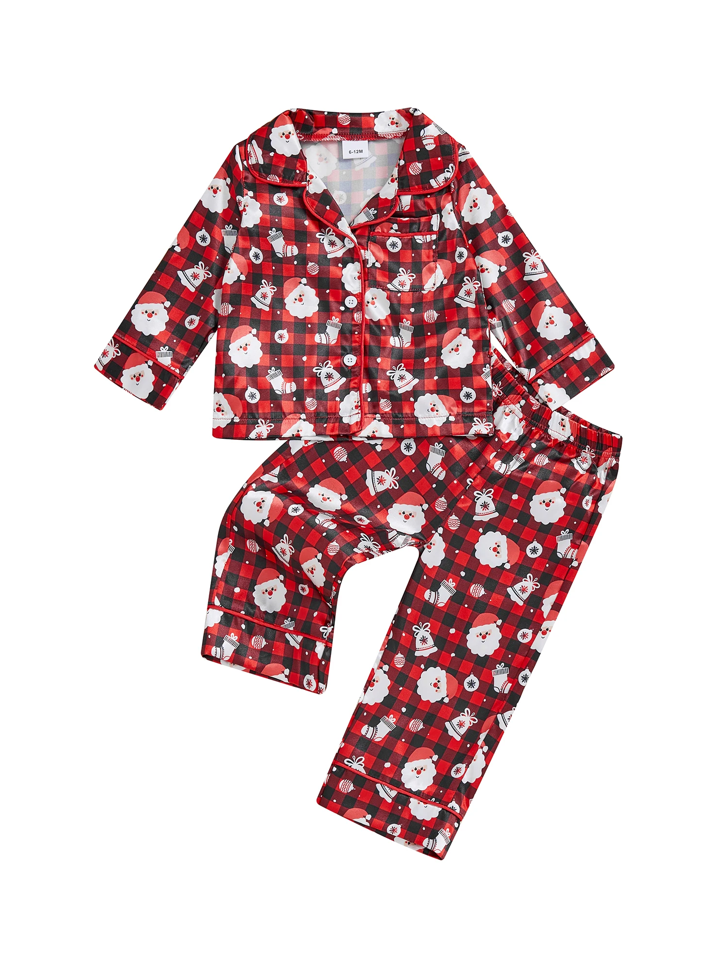 

Children s Girls Christmas Pajama Set Festive Santa Claus Print Long Sleeve Shirt with Cozy Elastic Waist Pants for Sleepwear