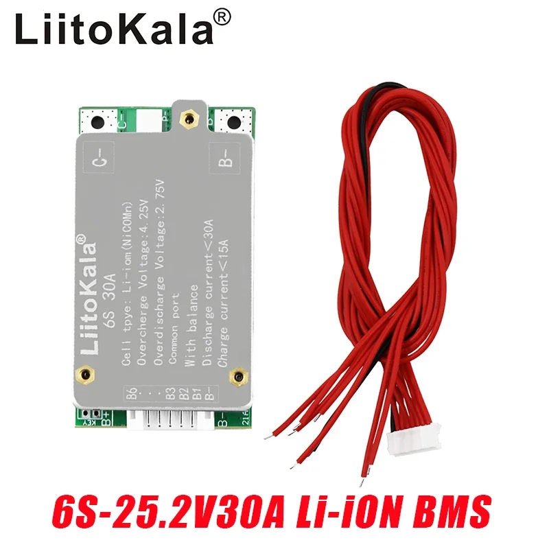 LiitoKala 6S-25.2V30A BMS 24v lithium battery BMS for electric bike 24V 8Ah 10Ah 12Ah li-ion battery With balance function