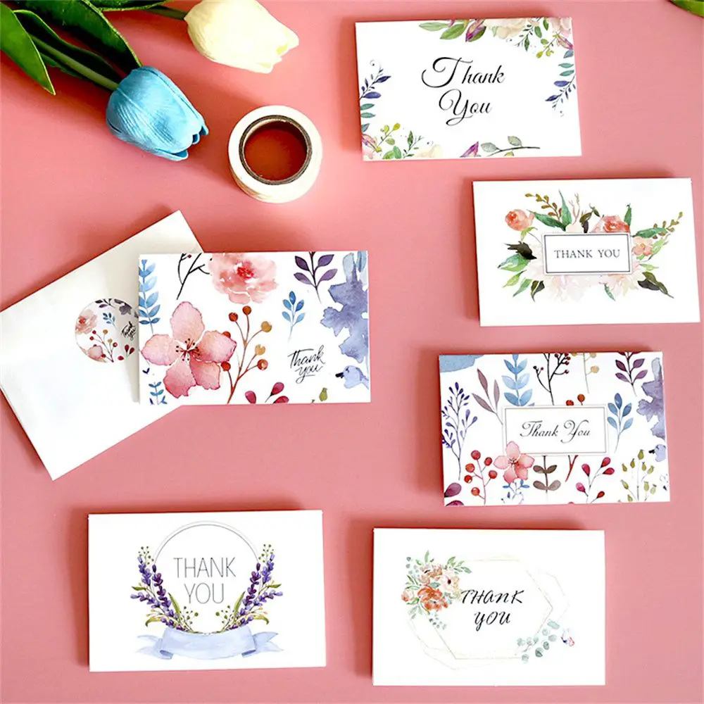 6 Sets of Thank You Cards with Envelopes and Stickers Floral Cards Blank Inside Message Greeting Cards Party