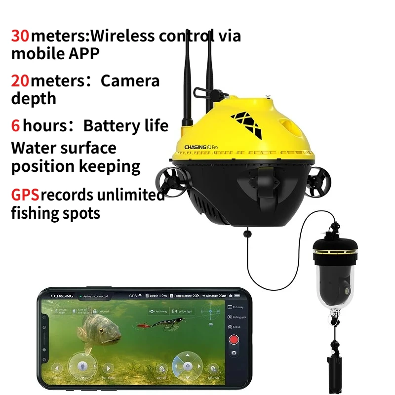 

F1 Pro Fish Finder Drone｜Underwater RC Boat with 360° HD Camera WiFi Live Video, 6H Battery & Auto Positioning Fishing Gadget