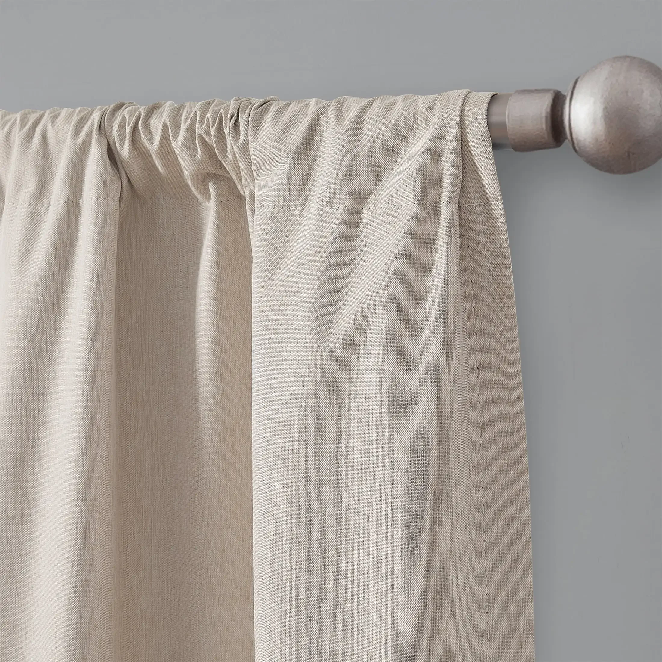 2-Piece Linen Look Beige Rod Pocket Blackout Curtain Set, 37 x 84