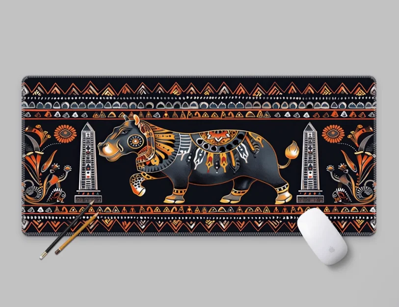 

Ancient Egyptian Traditional Geometric Art Hippopotamus Lion Mouse Pad Super Large Slide Laptop Office Gaming Desk Anime Mats