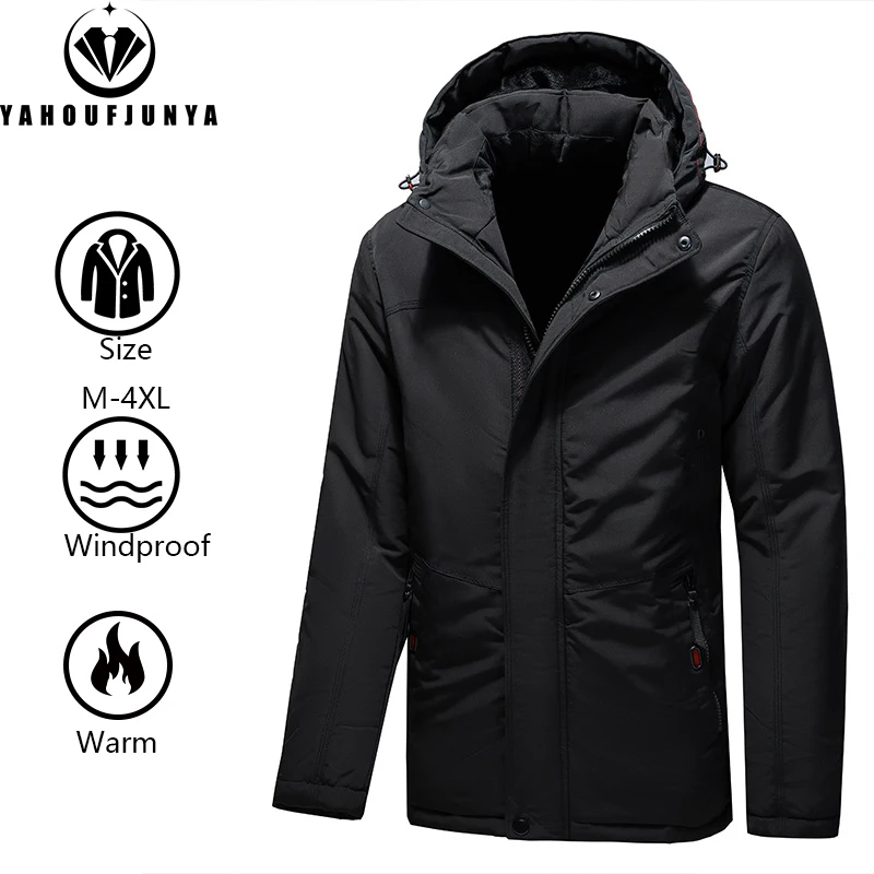 2024 New Men Autumn Solid Fleece Warm Hooded Parka Men Winter Outdoor Casual Windproof High-Quality Design Large Size Parka Male