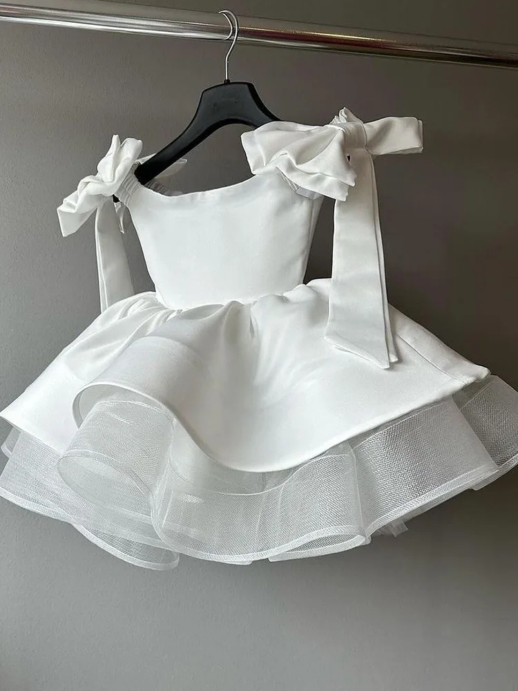 

2025 New Style White Pettiskirt Big Bow Girl Princess Dress