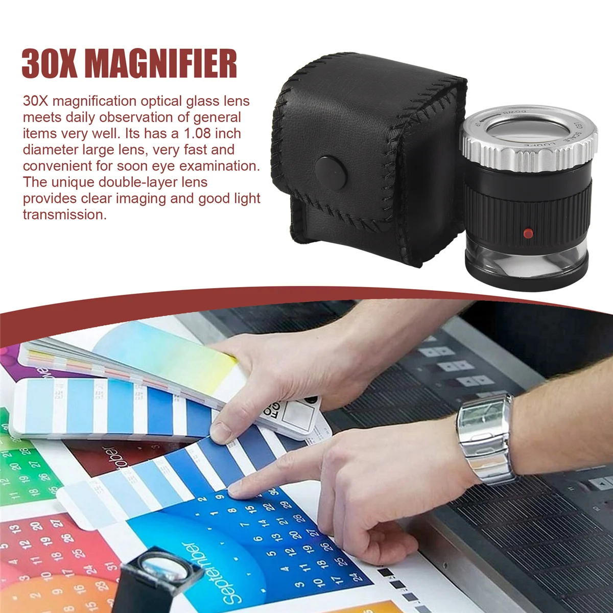 

N104R-Loupe Magnifier 30X Magnifier Illuminated Adjustable Length Desktop Magnifier with 6 Lights for Jewelry Textile