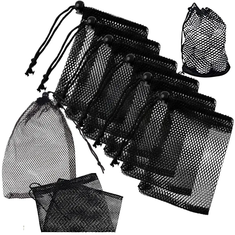 6pcs Breathable Black Mesh Drawstring Storage Pouch for Golf, Swimming, Laundry, Craft Small Items Sorting YMY