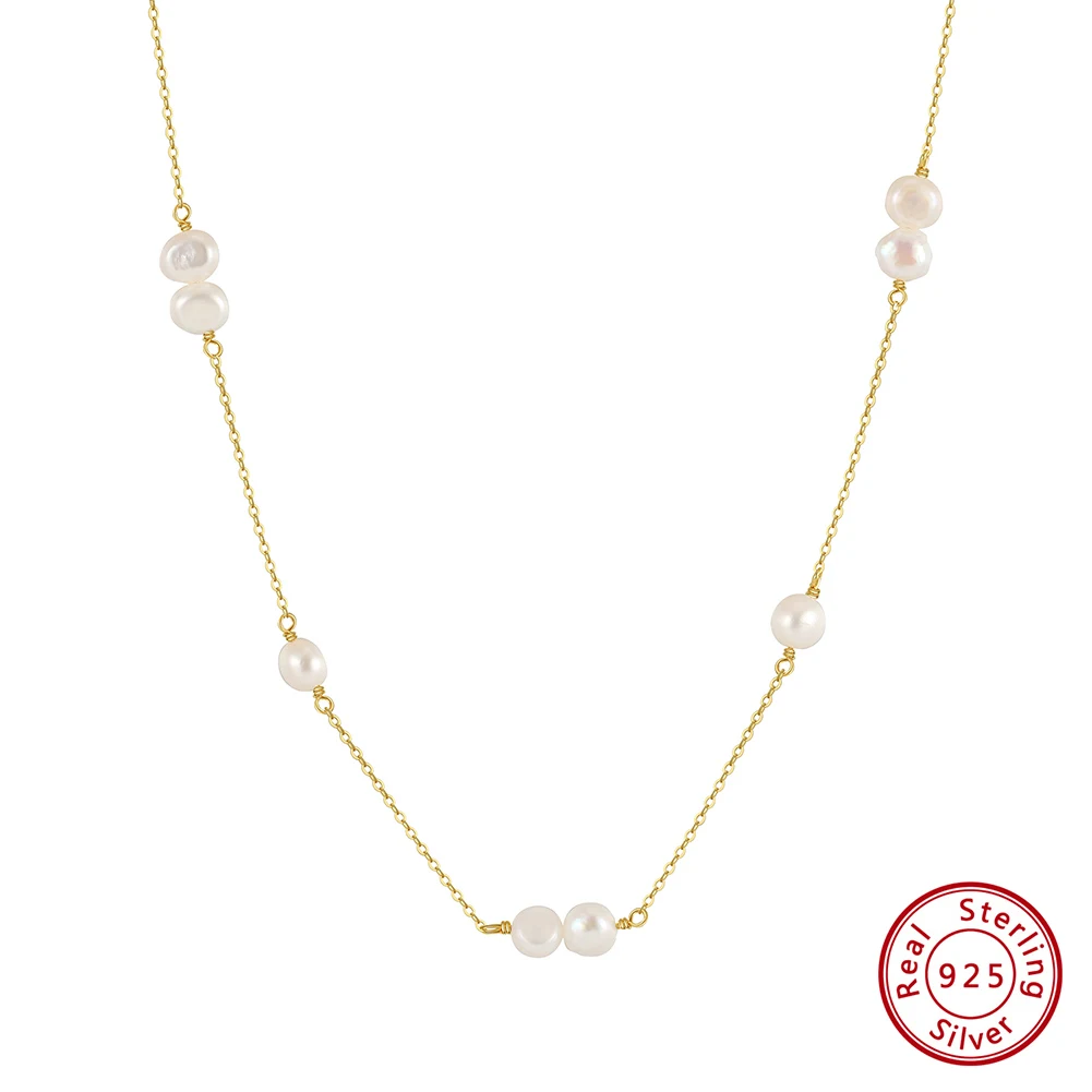 

KISS MANDY Real 925 Sterling Silver Cultured Freshwater Pearl Chain Necklace with Classic 14K Neck Chain for Women Jewelry GPN57