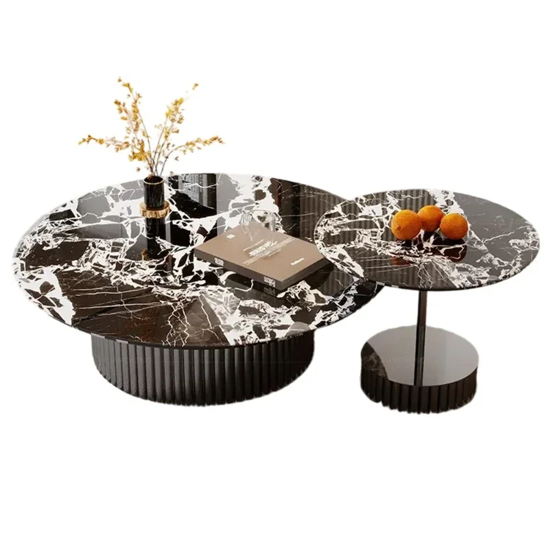 

Marble round coffee table household living room retractable high-end light luxury size combination modern simple side table