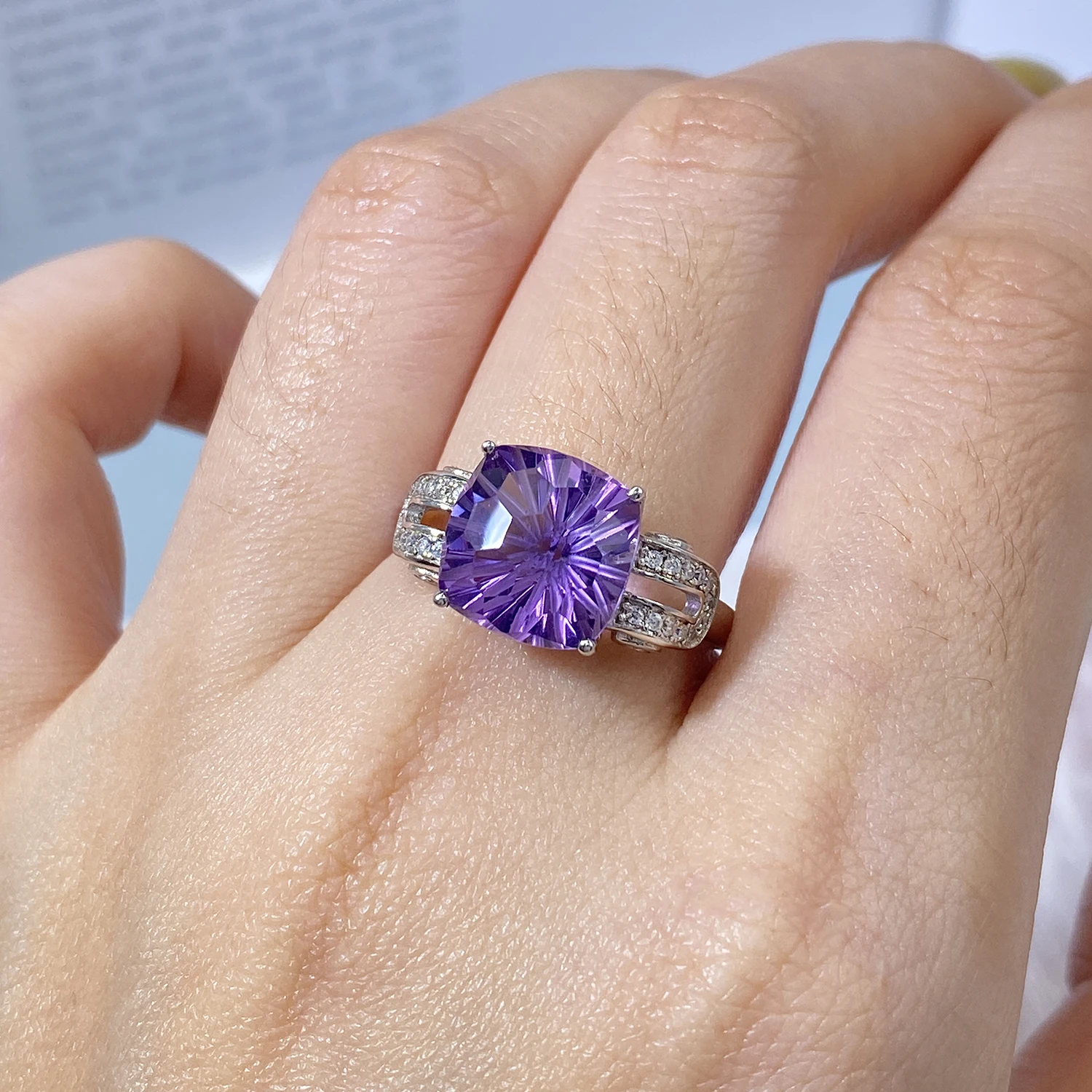 SILE فاخر جمشت الحجر الطبيعي خواتم النساء 925 فضة غرامة مجوهرات الزفاف حفلة خطوبة الذكرى جوهرة الهدايا