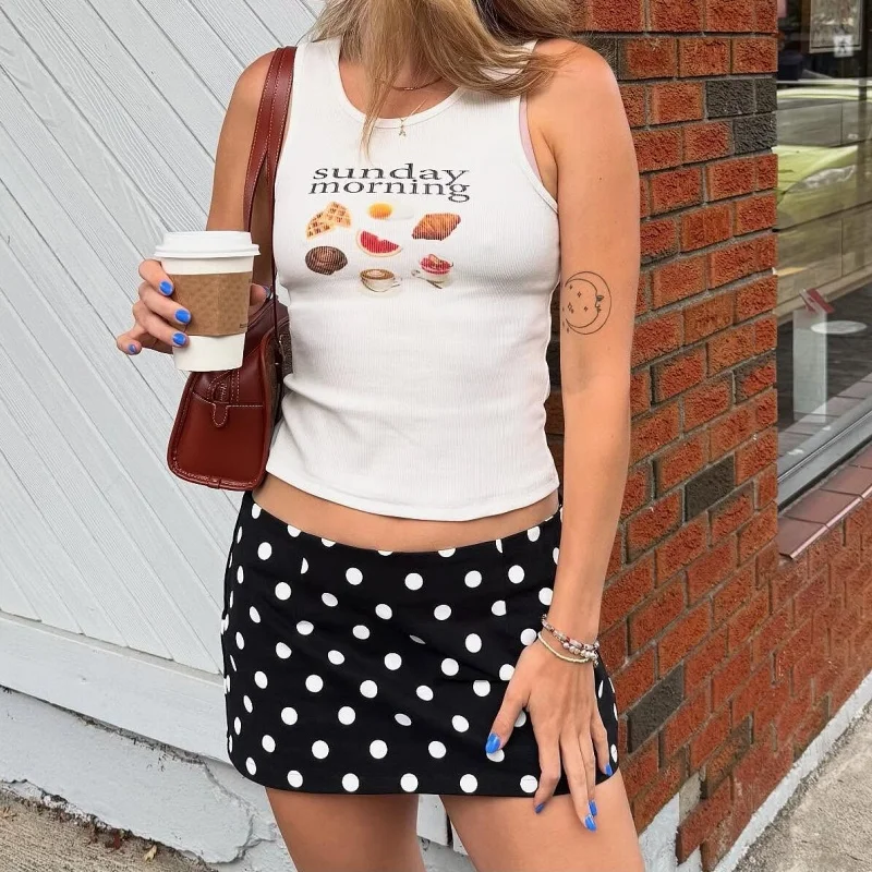 Women y2k Kawaii Harajuku Polka Dot Mini Skirt Sexy Low Rise Bodycon Short Skirts Vintage Slim Fit Pencil Skirt Party Clubwear