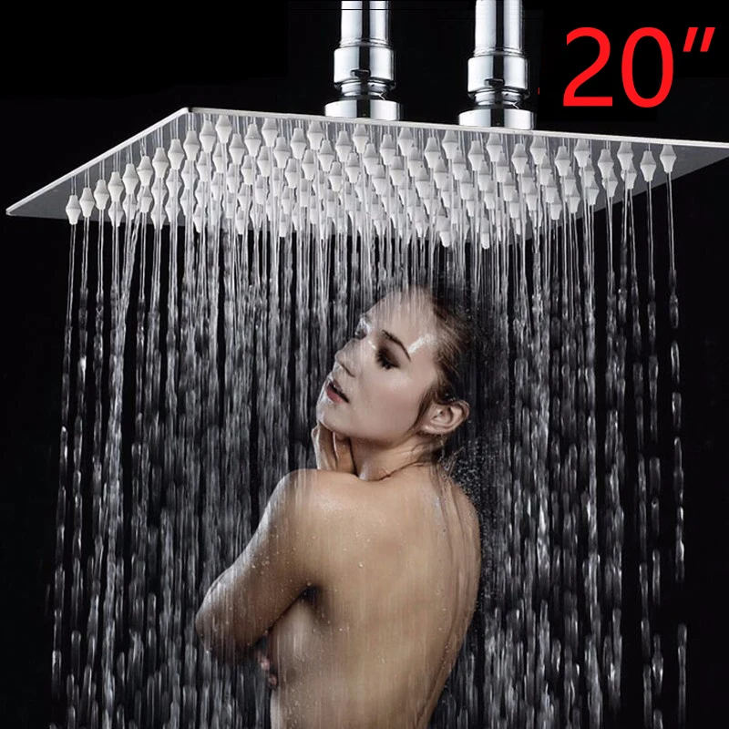 YANKSMART 20 Inch Chrome Polished Ceiling Mounted Square Stainless Steel Shower Top For Bathroom Rainfall Shower Head Sprinkler