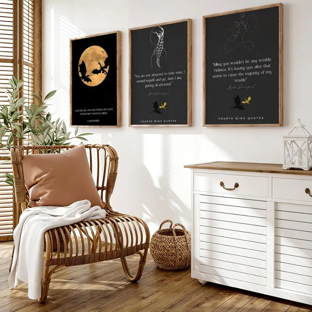 Fourth Wing D-Dragon Poster Wall Stickers HD Painting Self Adhesive Art Decals for Bedroom Living Room Home Decor