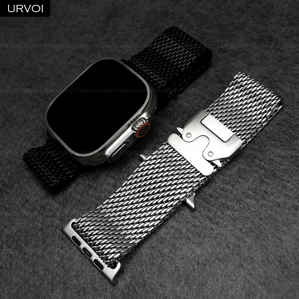 URVOI Band for Apple Watch Ultra 2 1 Series 10 9 87 316L stainless steel mesh strap for iWatch secure parachute buckle 46 49mm