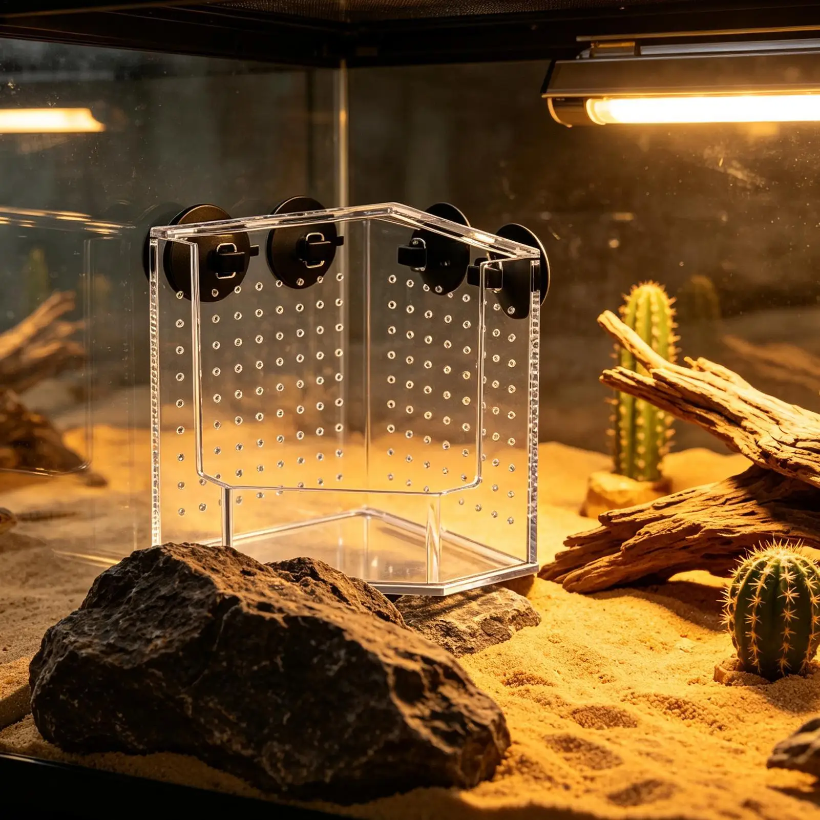Reptile Feeder Box Escape Proof Acrylic Feed Container Snake Feeder Box For Bearded Dragon Snake Lizard Leopard Garden Home