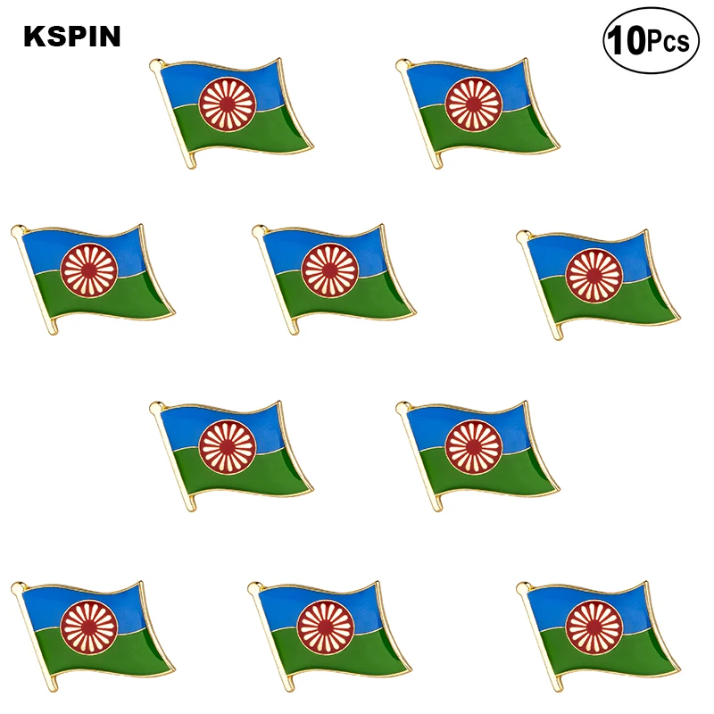 10pcs a Lot Gypsy Flag Romani Peoples Flag Lapel Pin Flag badge Brooch Pins Badges 