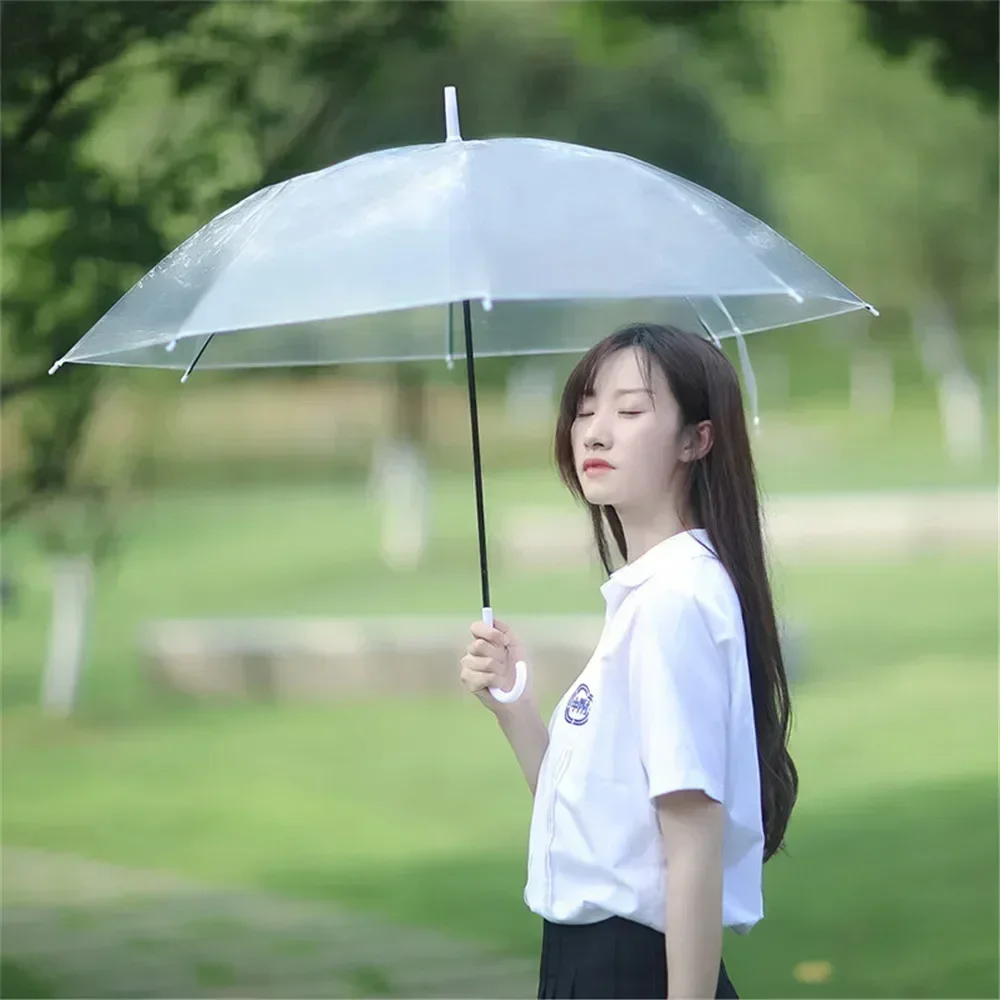 3Pcs Automatic Colorful Transparent Long Handle Umbrella for Women Men Students Kids Straight Rod Gift Umbrella Plastics