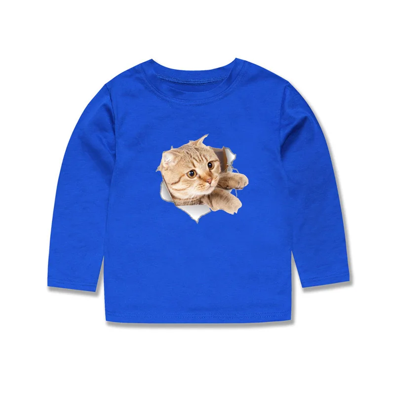 Boys Girls T Shirts Cat Long Sleeve for Kids Clothes Toddlers Baby 1 to 2 3 4 5 6 7 8 9 10 11 12 13 14 Years Children's Clothing