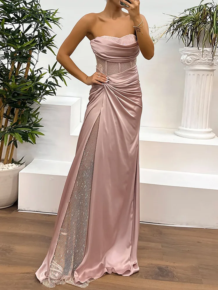 Summer Holiday Elegant Sleeveless Maxi Dress, 2024 Women Strapless Patchwork Chic Party Dress, New Backless Fashion Ladies Dress